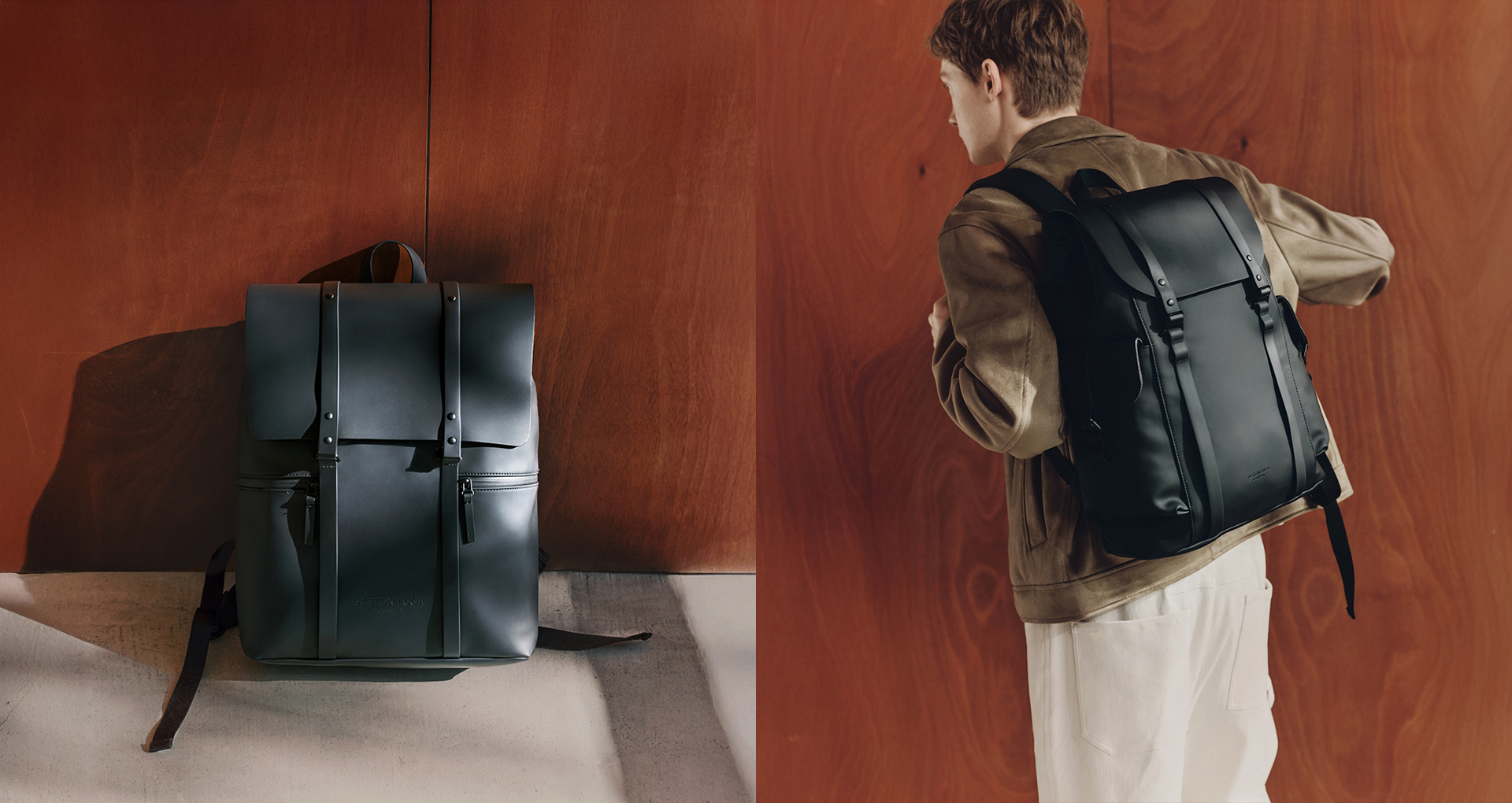 16-inch waterproof vegan recycled material backpack by Gaston Luga